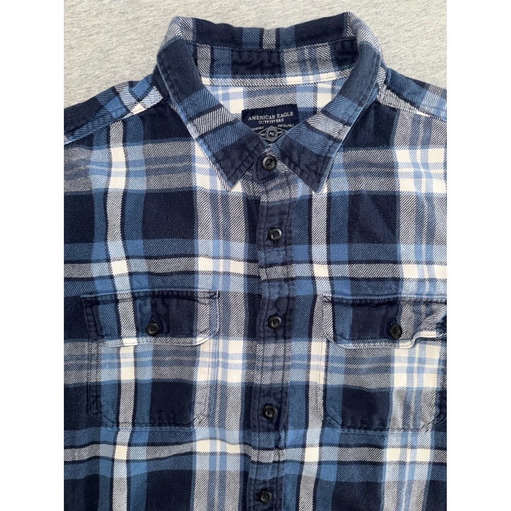 American Eagle Mens Blue Plaid Heavy Flannel Shirt Size XL Y2K Outdoor Soft Warm